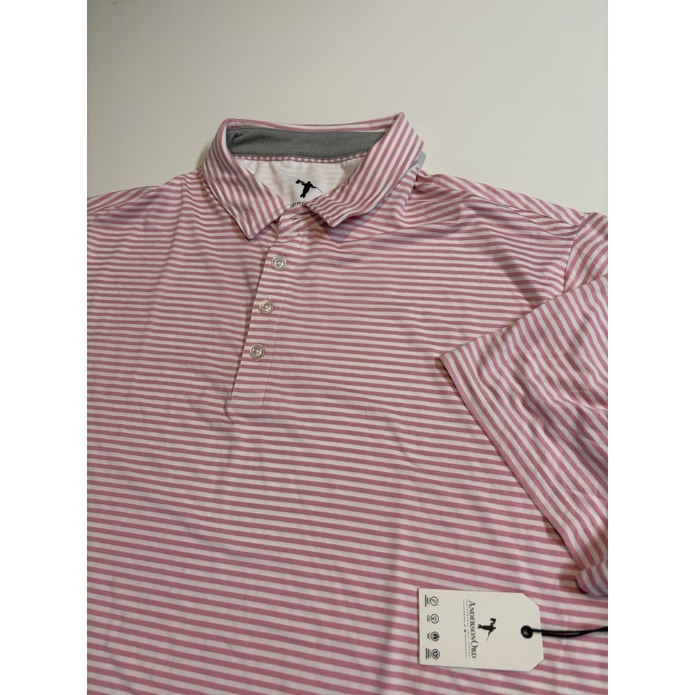 NWT Anderson Ore Performance Striped Polo Pink White SZ 3XL